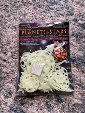 Vintage Planets & Stars Glow-in-the-Dark Wall Decals NIP